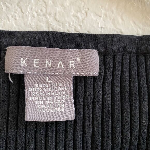 Kenar Womens Top Black Ribbed Large Sleeveless Scoop Neck Knit Silk Blend Tank - Picture 3 of 7
